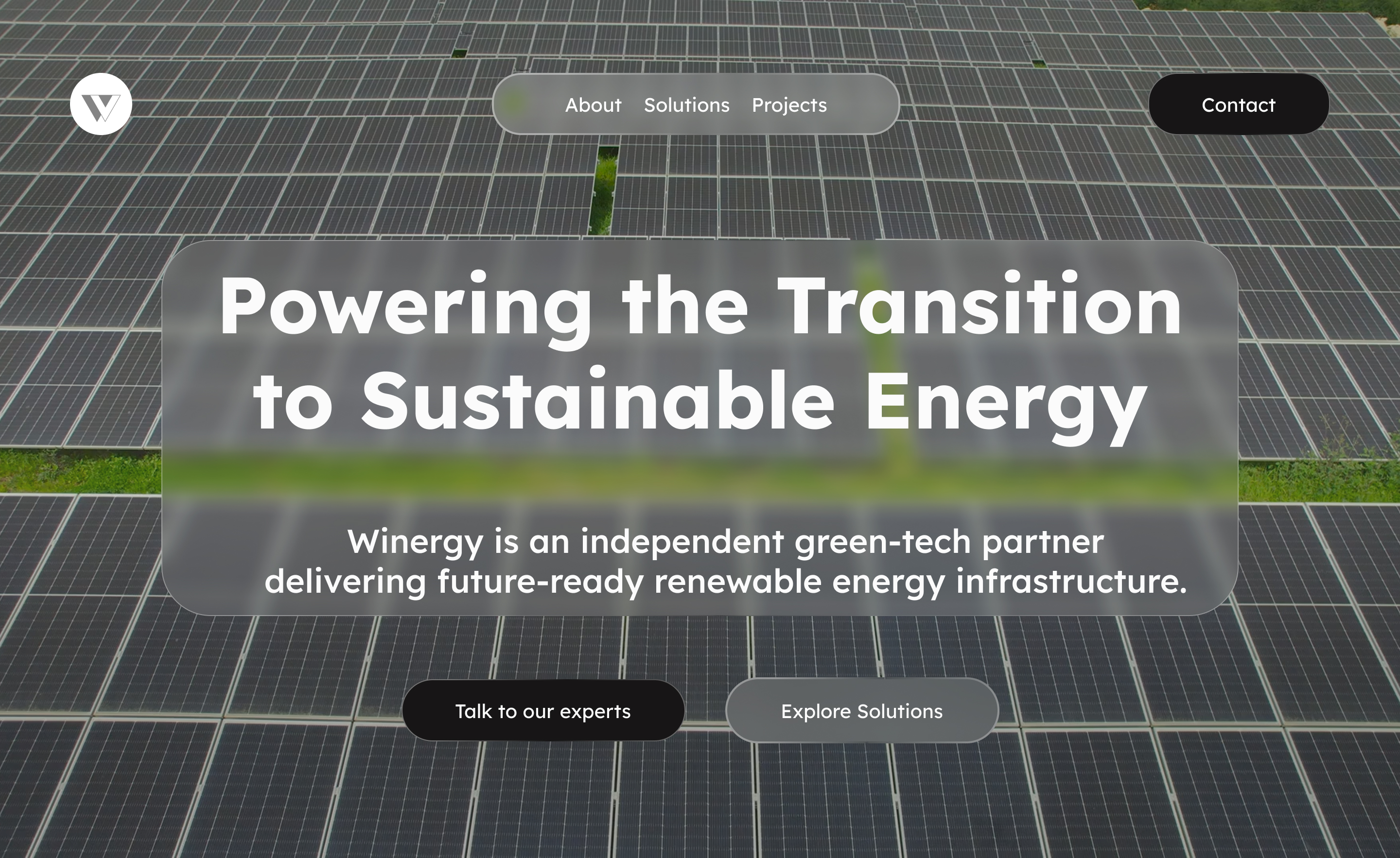 Winergy hero section with renewable energy visuals