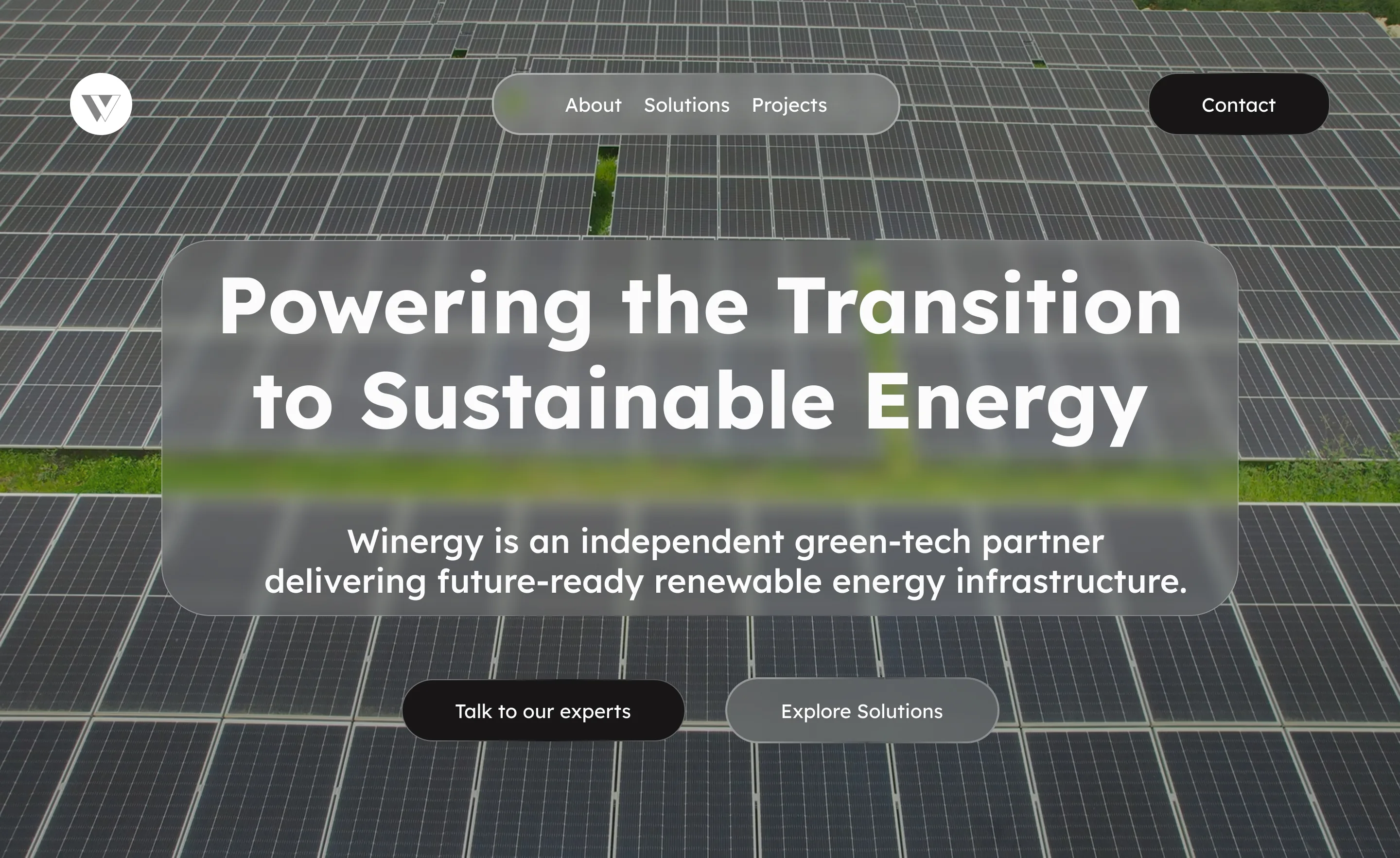 Winergy hero section with renewable energy visuals