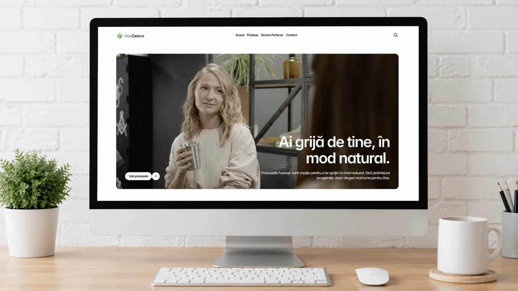 AloeCare website hero section with calming design