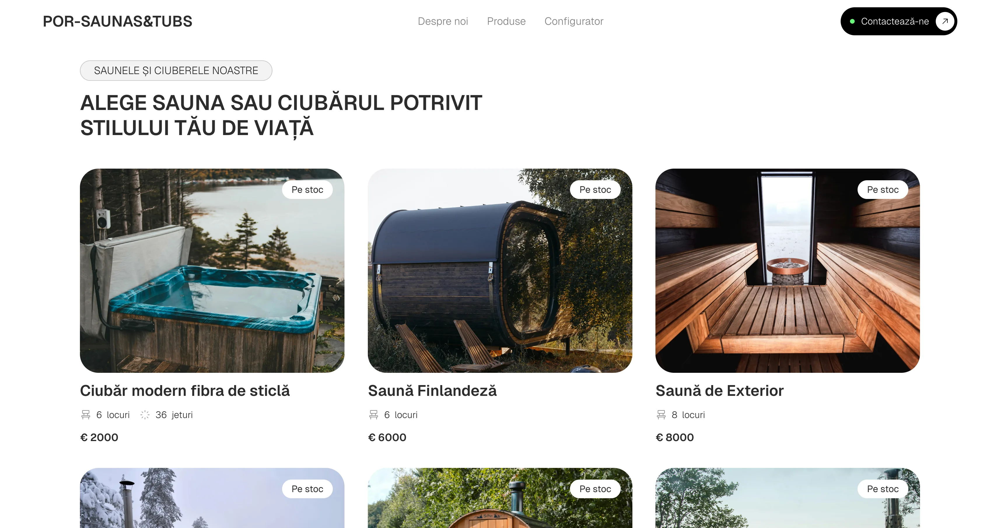 PORsaunas&tubs product configuration showcase