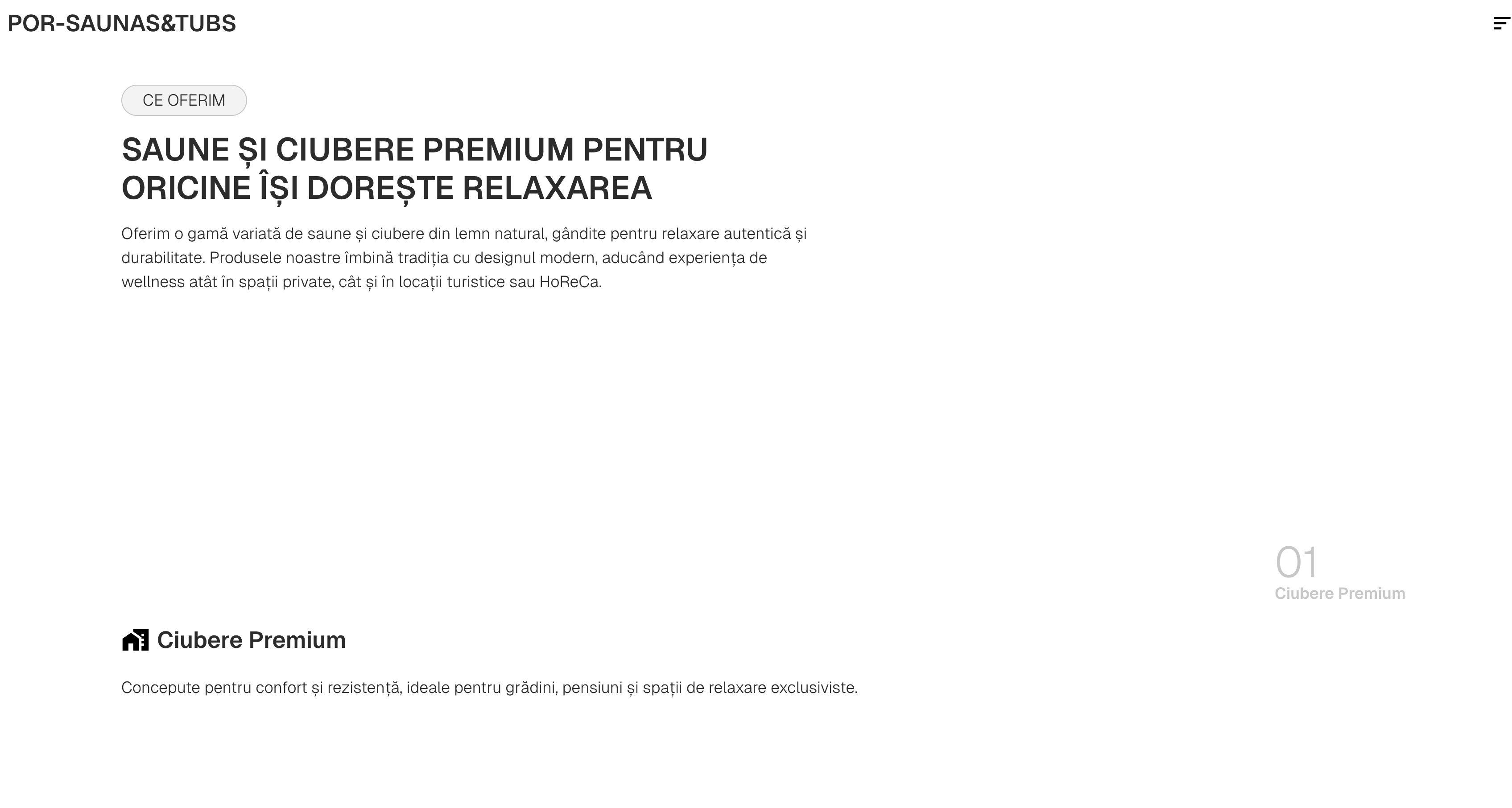 PORsaunas&tubs product overview section