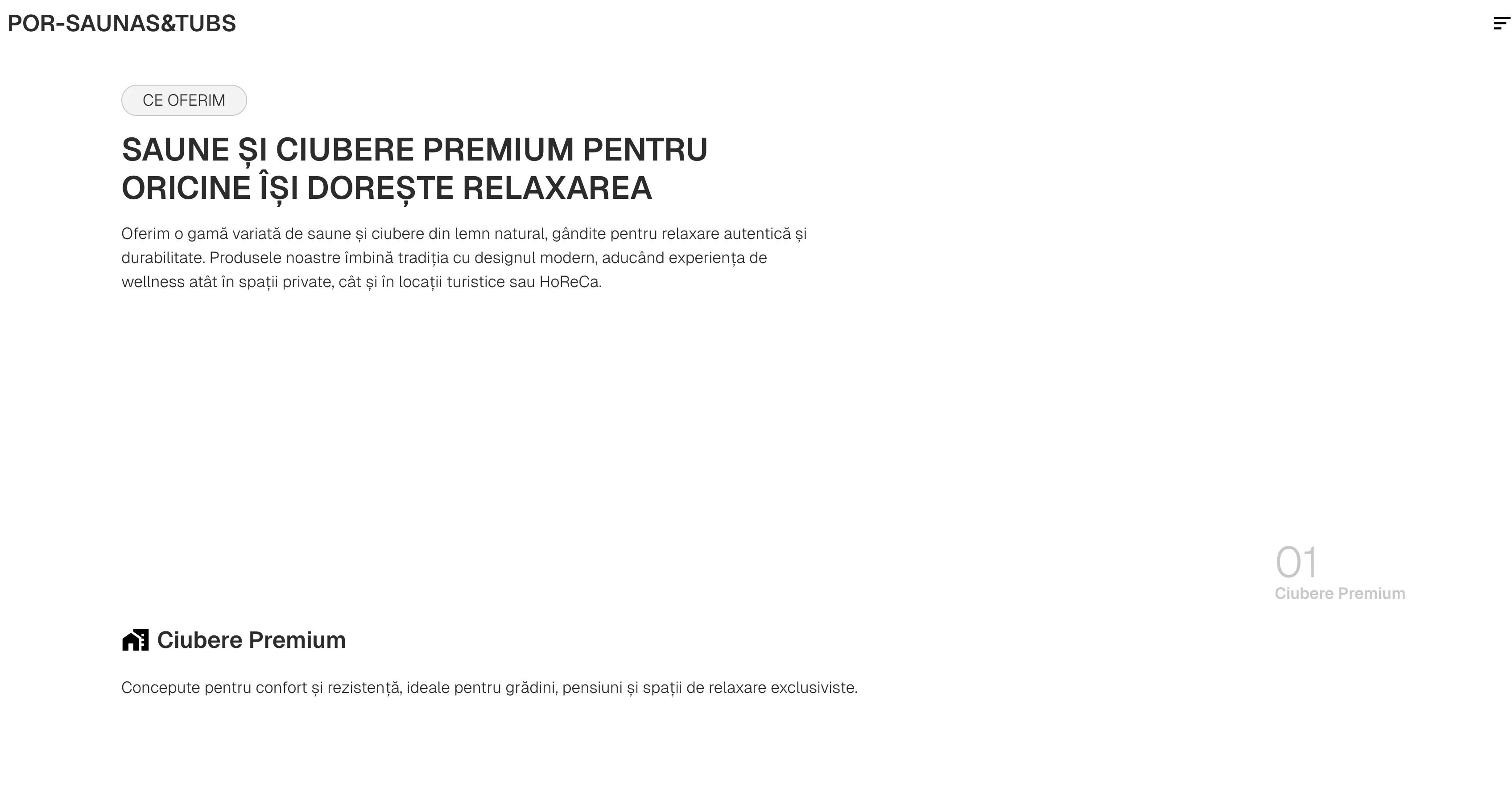 PORsaunas&tubs product overview section